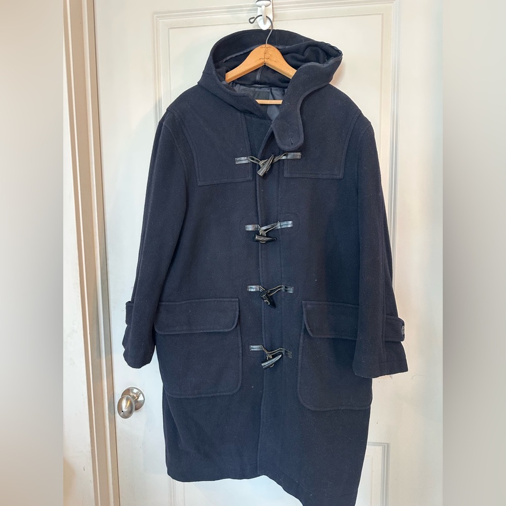 Metrone Navy Cashmere & Wool Zip up & Toggle Hooded Luxury Coat, Small